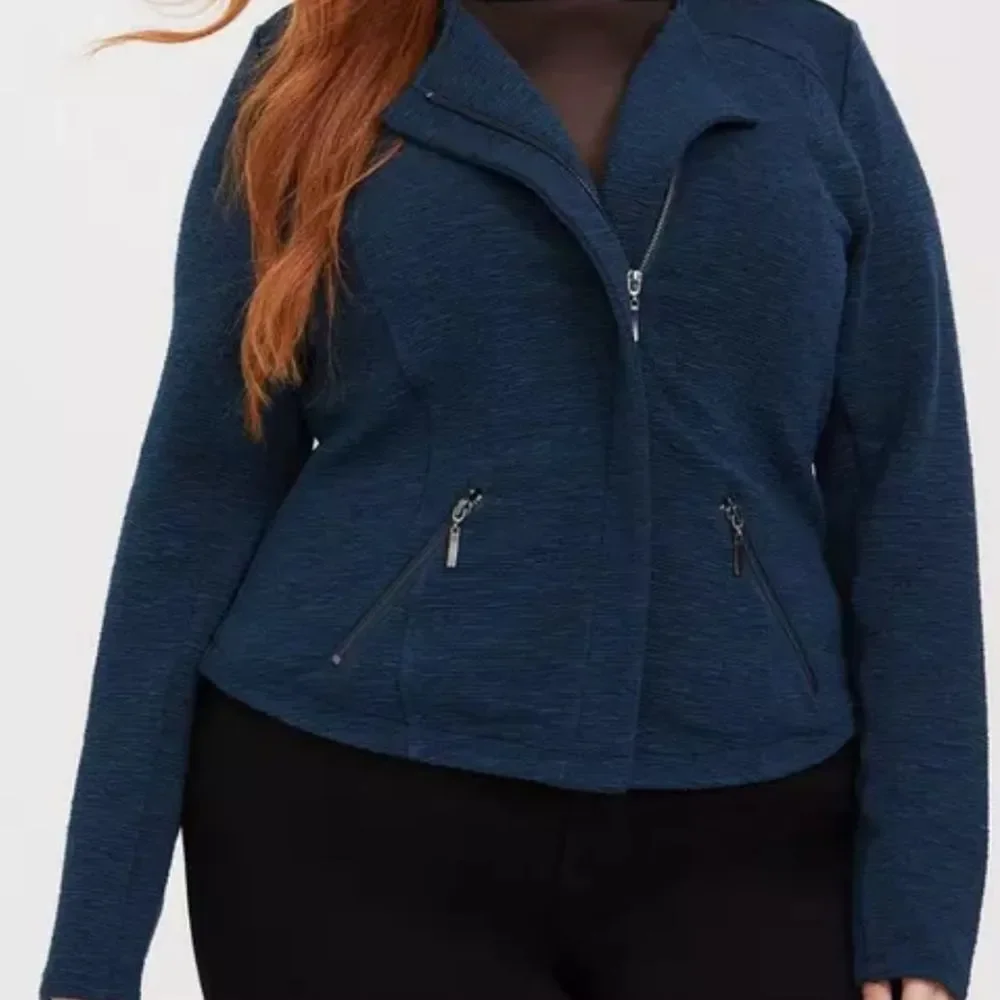 Torrid Studio Double Knit Moto Jacket Women’s 2X Dark Teal Stretch Zip Front